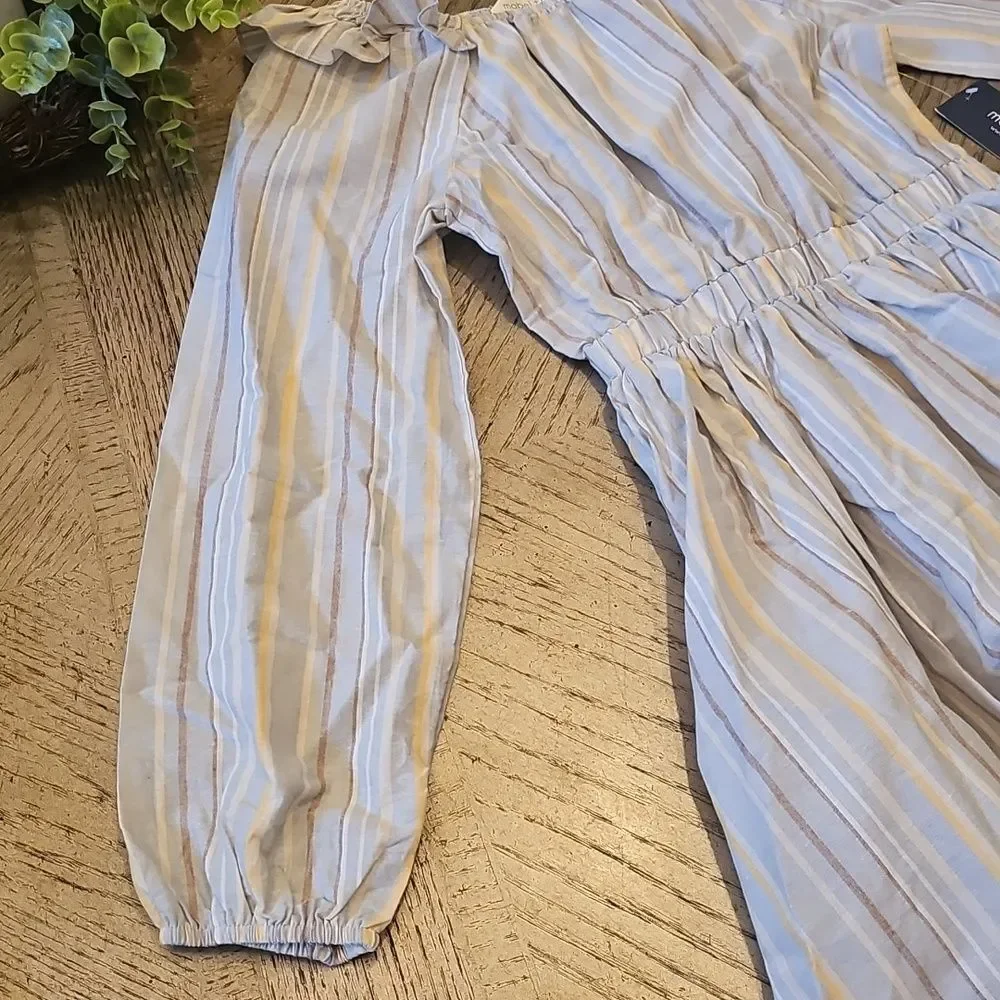 Striped Long Sleeve Dress Size 12 NWT - Light Blue & Cream